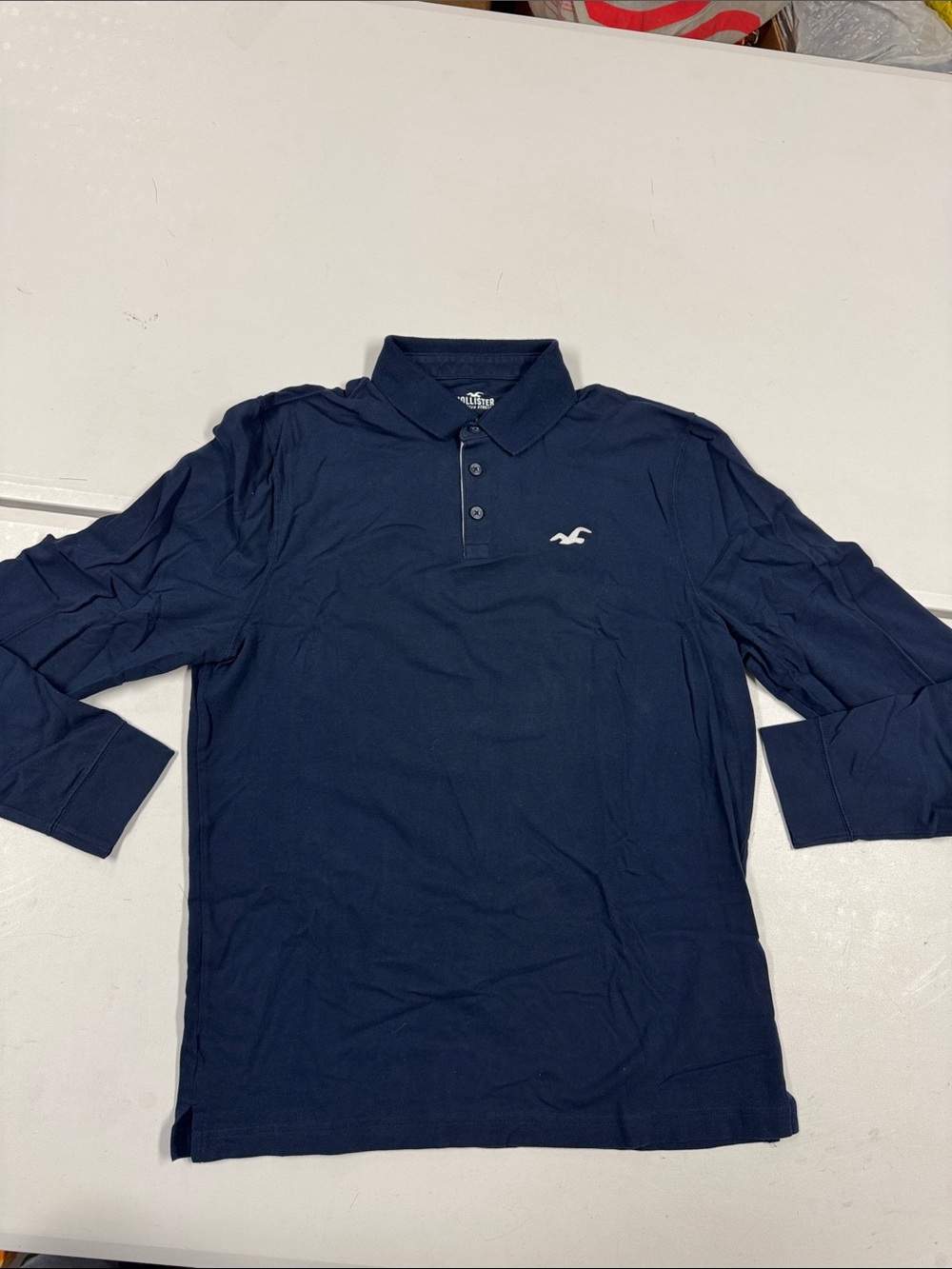 Hollister Navy Long Sleeve Polo with Chest Logo